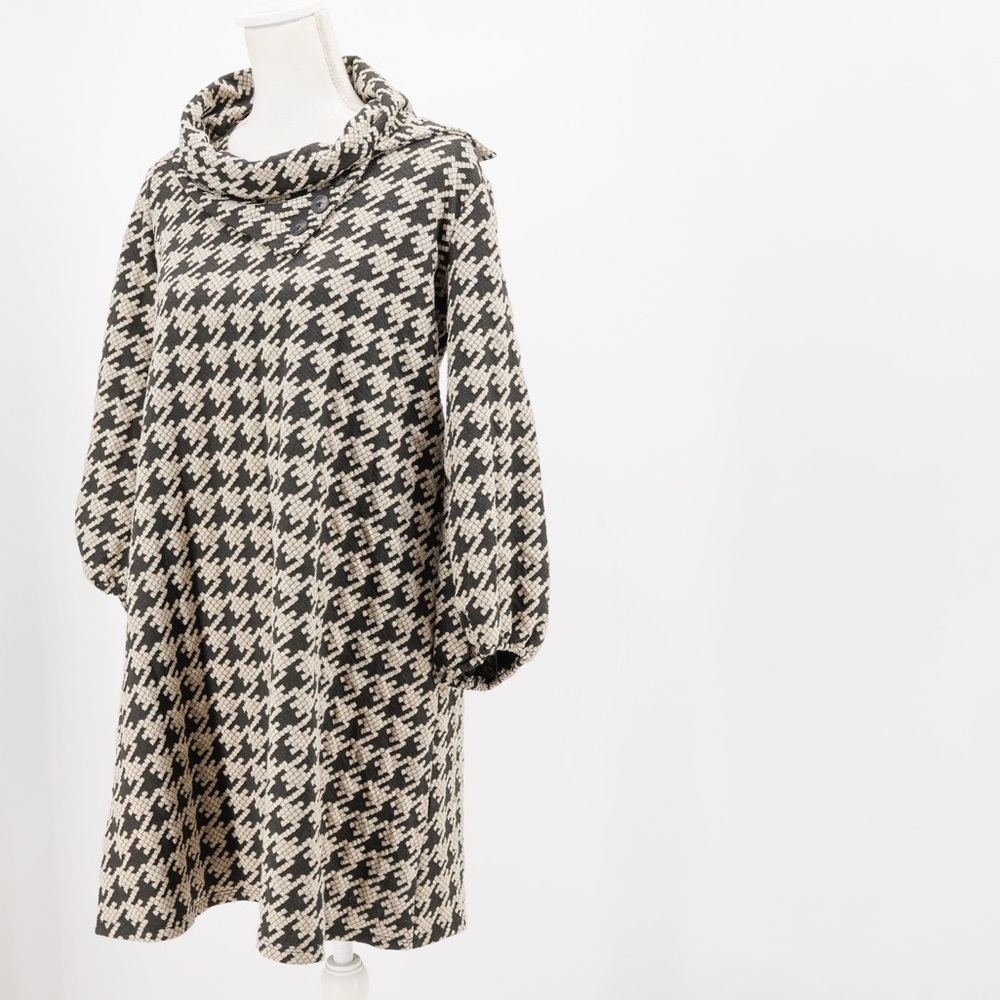 Robbie Bee Women’s Houndstooth Swing Dress Size M Black Beige Mod Retro Office